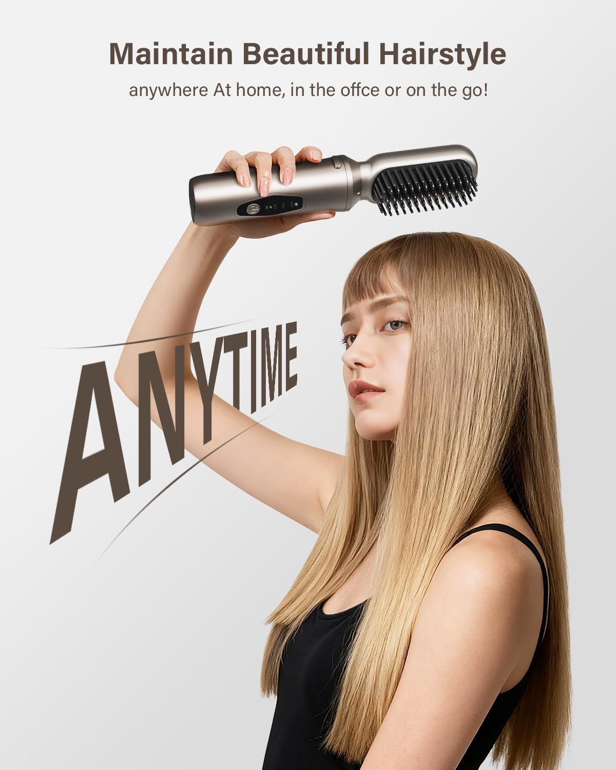 Cordless Hair Straightener Brush, 2 in 1 Curling & Straightening Brush with 200 Million Negative Ions, Mini Travel Hot Straightener Comb for Women, Fast Heating & Dual Voltage